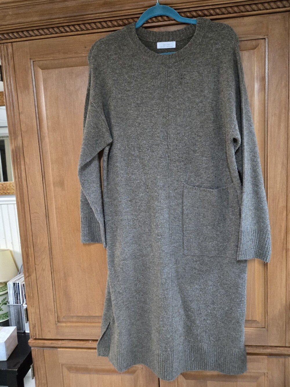 OAK + FORT Oversized Brown Crewneck Knit Sweater Dress